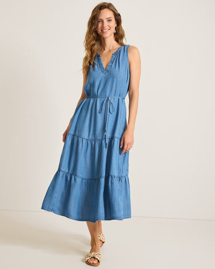 CHAMBRAY O'LEI LINEN-BLEND DRESS