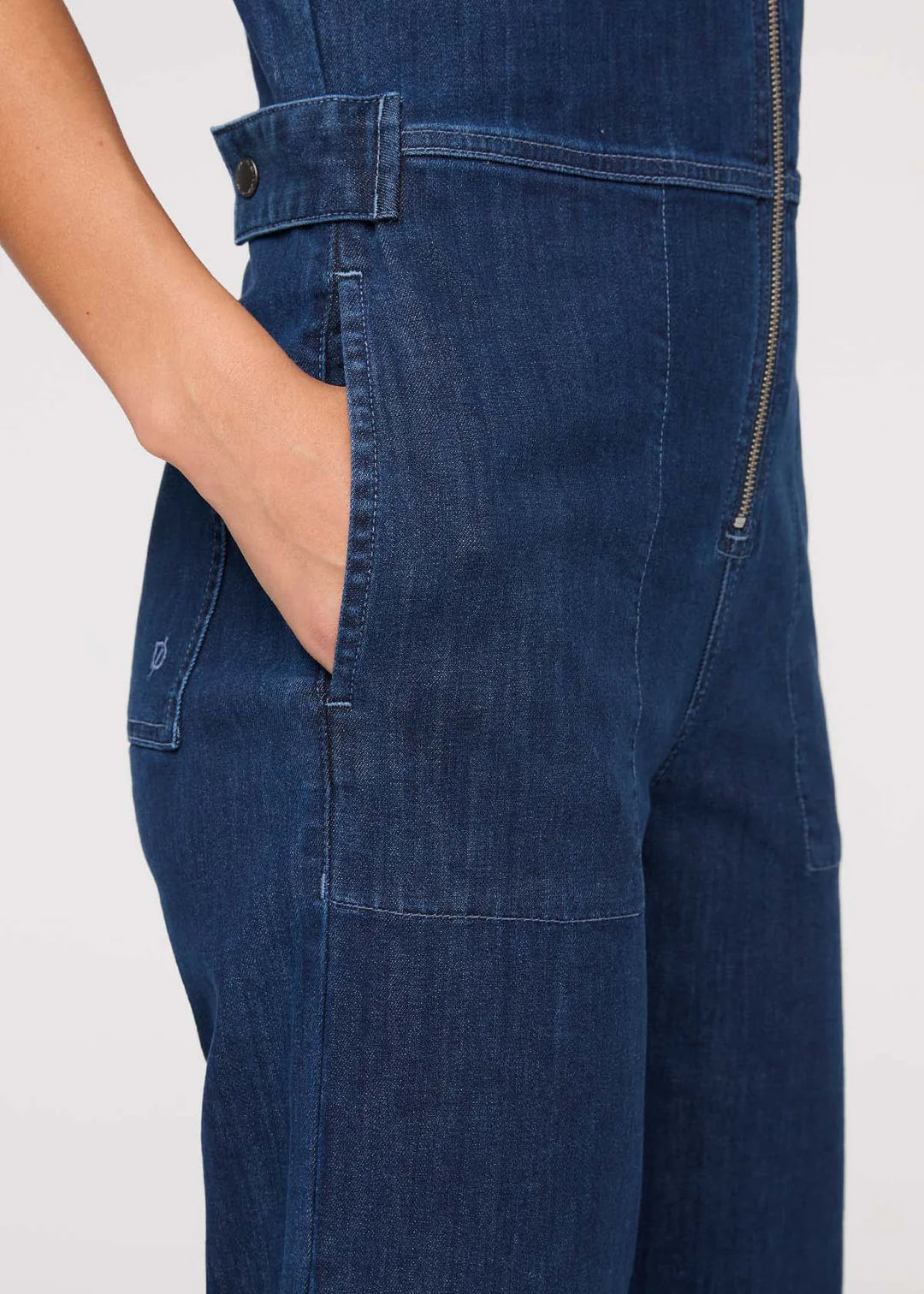 DU/ER PERFORM DENIM SHORT SLEEVE JUMPSUIT