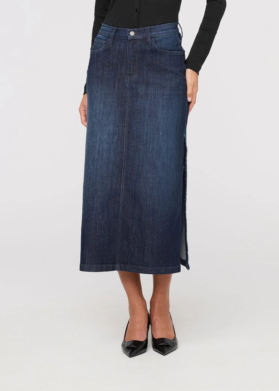 DU/ER PERFORMANCE DENIM SLIT SKIRT