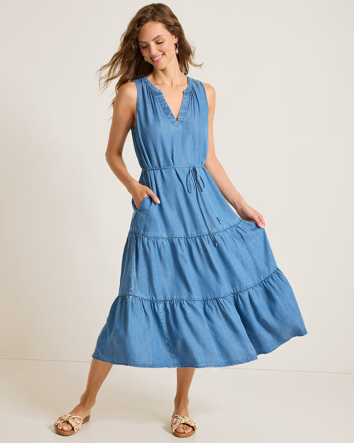 CHAMBRAY O'LEI LINEN-BLEND DRESS
